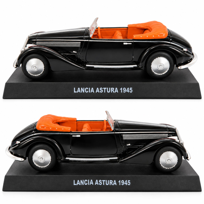 Macheta Lancia Astura Cabriolet 1945 neagra cu interior portocaliu, scara 1:43, DeAgostini [5]