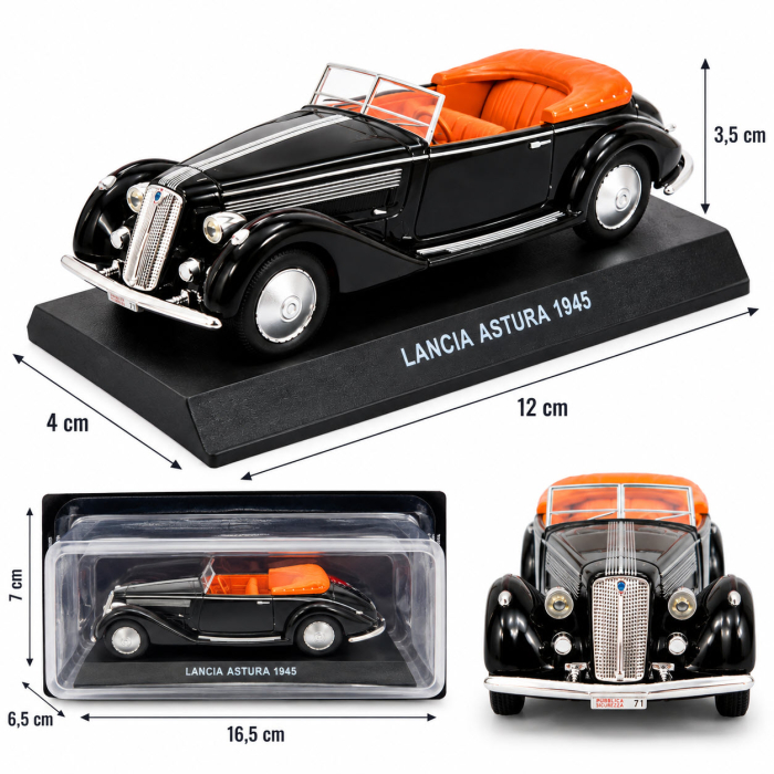 Macheta Lancia Astura Cabriolet 1945 neagra cu interior portocaliu, scara 1:43, DeAgostini [3]