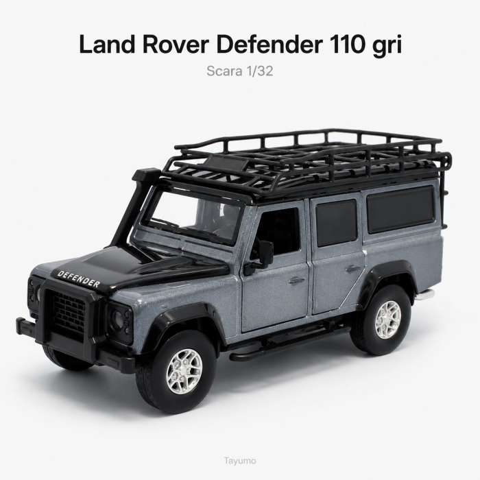 Macheta Land Rover Defender 110 gri Stornoway, cu lumini, sunet si pullback, scara 1:32, Tayumo [3]