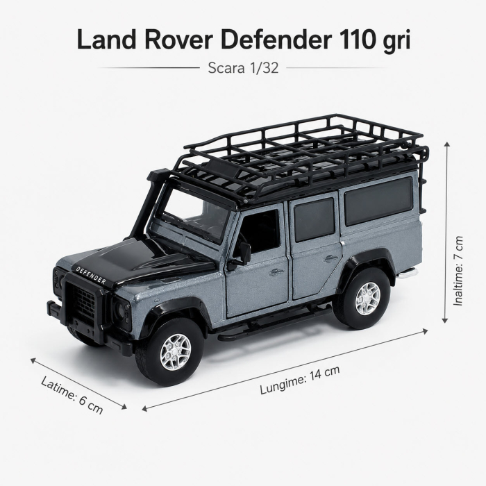 Macheta Land Rover Defender 110 gri Stornoway, cu lumini, sunet si pullback, scara 1:32, Tayumo [5]