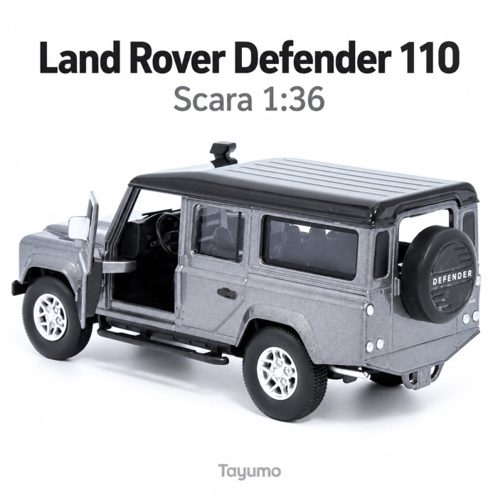 Macheta Land Rover Defender 110 Gri Stornoway, Pull-Back, Scara 1:36, Tayumo [5]