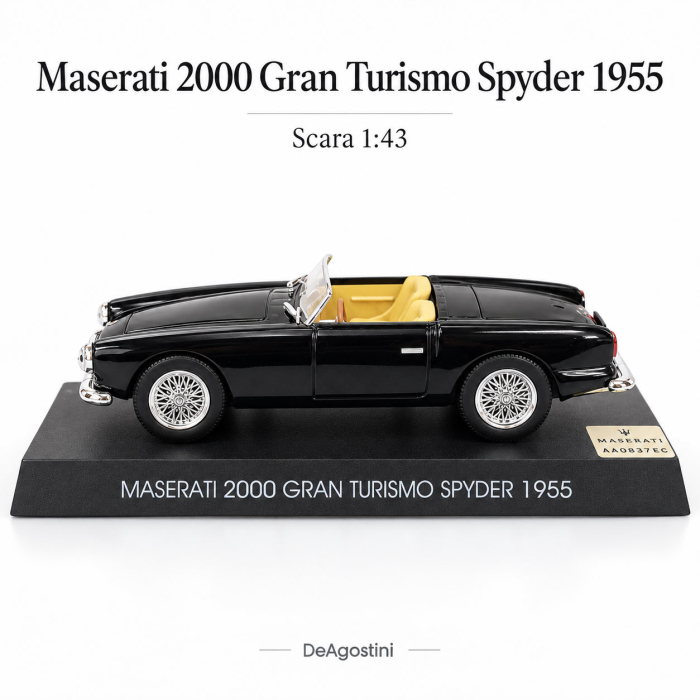 Macheta Maserati 2000 Gran Turismo Spyder 1955 Neagra, Scara 1:43, DeAgostini [5]
