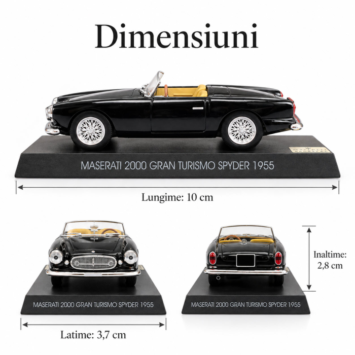 Macheta Maserati 2000 Gran Turismo Spyder 1955 Neagra, Scara 1:43, DeAgostini [2]