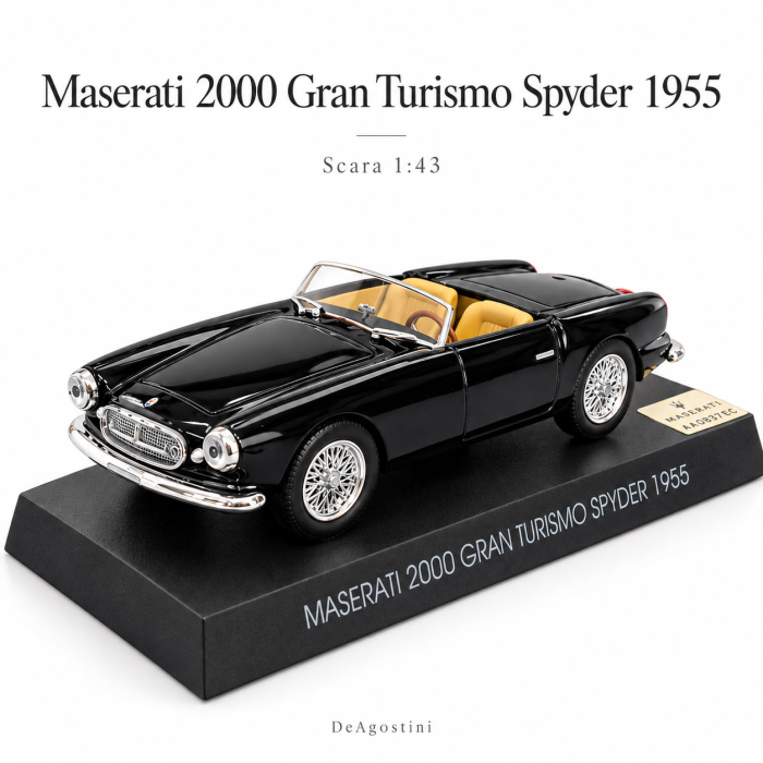 Macheta Maserati 2000 Gran Turismo Spyder 1955 Neagra, Scara 1:43, DeAgostini [4]