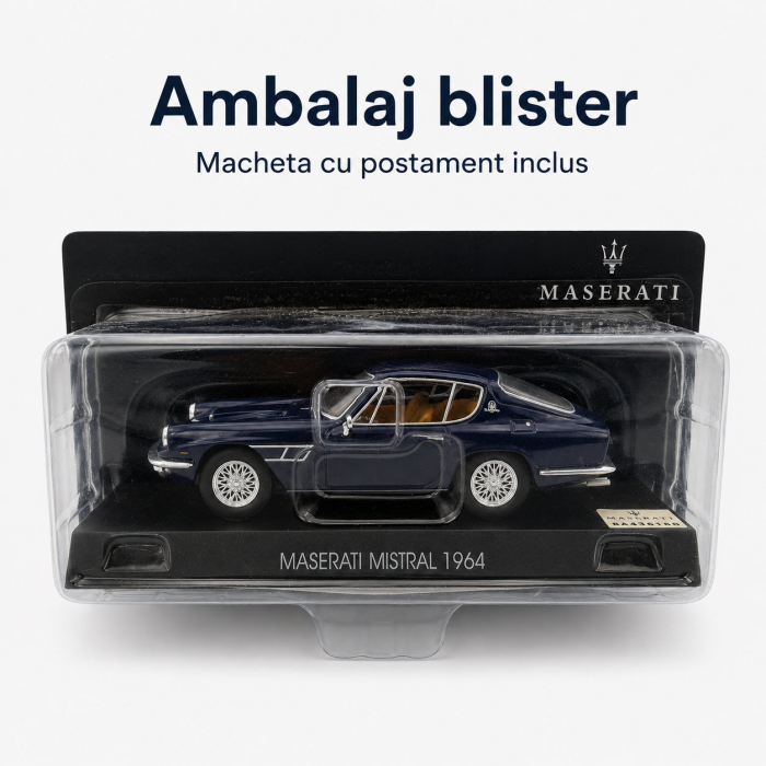 Macheta Maserati Mistral 1964 bleumarin, scara 1:43, Atlas, cu postament [4]