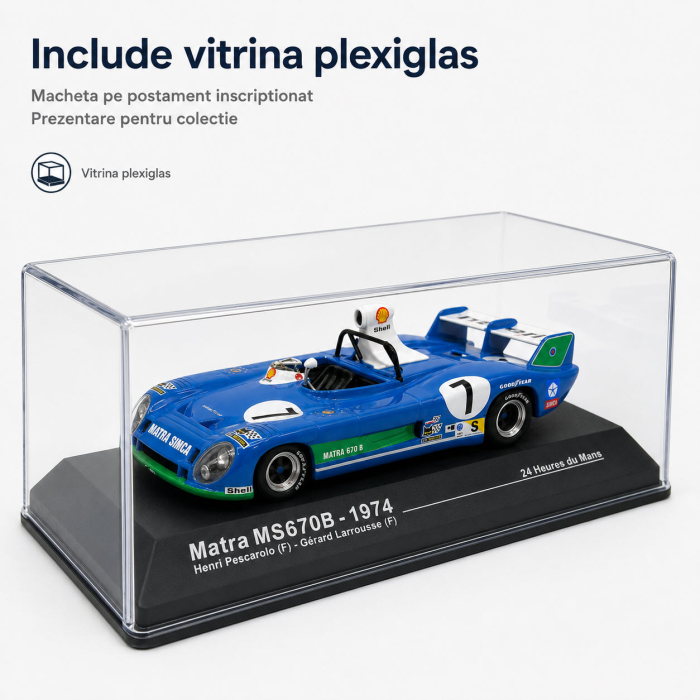 Macheta Matra MS670B 24H Le Mans 1974 H. Pescarolo, scara 1:43, Atlas, vitrina plexiglas [4]