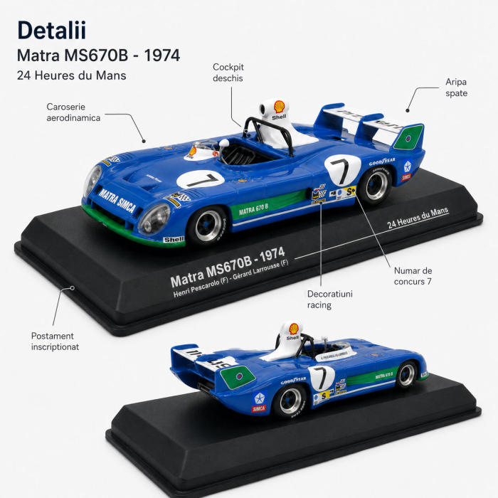 Macheta Matra MS670B 24H Le Mans 1974 H. Pescarolo, scara 1:43, Atlas, vitrina plexiglas [3]