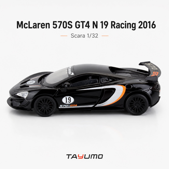 Macheta McLaren 570S GT4 N 19 Racing 2016, negru, cu lumini, sunet si pullback, scara 1:32 [3]