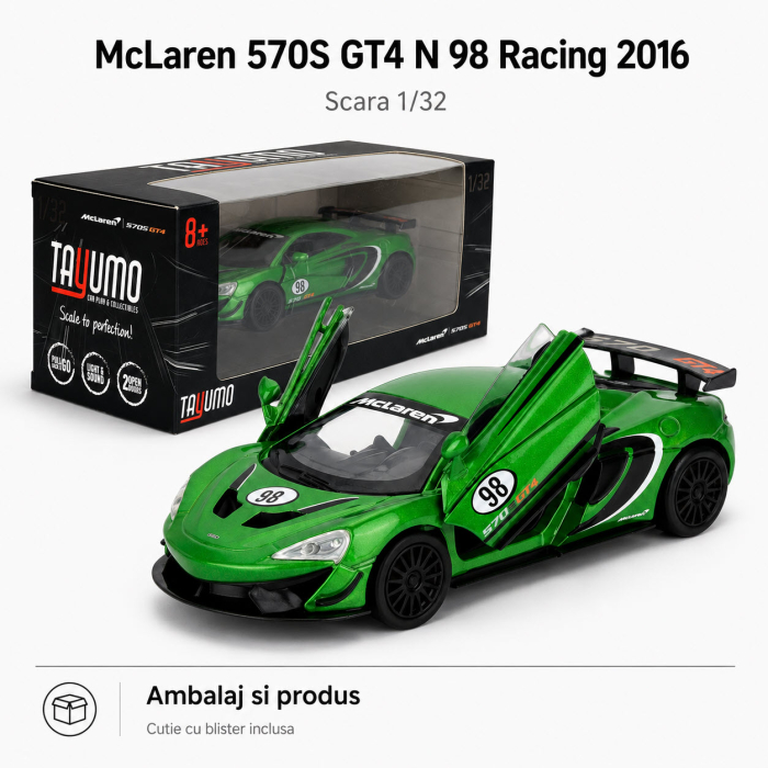 Macheta McLaren 570S GT4 N 98 Racing 2016, verde, cu lumini, sunet si pullback, scara 1:32 [2]