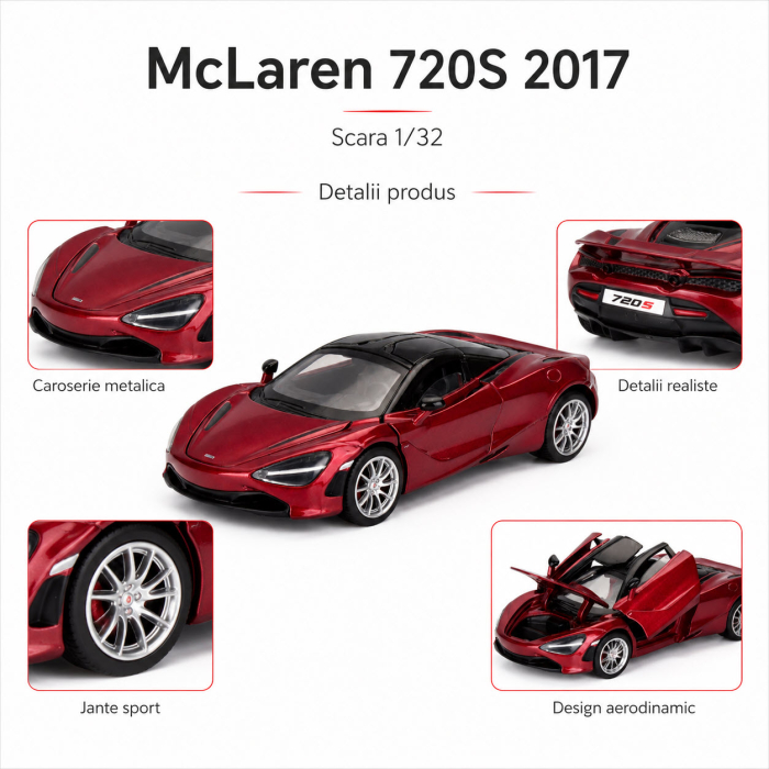 Macheta McLaren 720S 2017 visiniu, cu lumini, sunet si pullback, scara 1:32 [2]