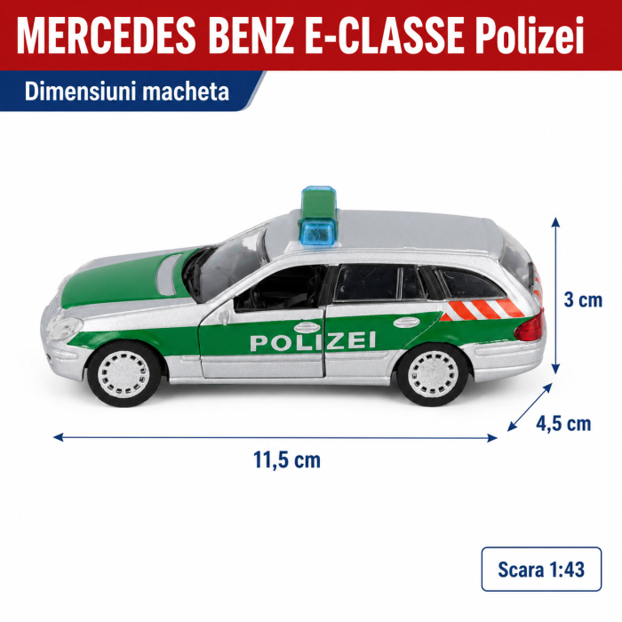 Macheta Mercedes-Benz E-Classe Polizei 1:43 Atlas, gri cu verde, cu usi fata care se deschid [2]