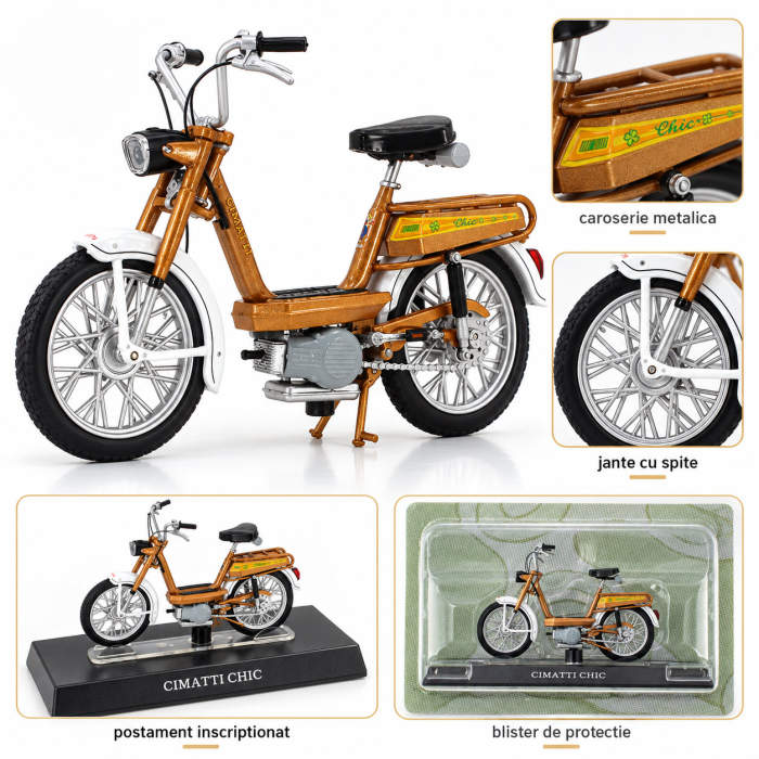 Macheta Moped Vintage Cimatti Chic Maro-Auriu, Scara 1:18, Leo Models [3]