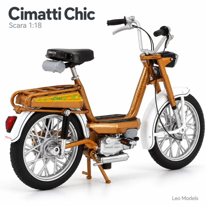 Macheta Moped Vintage Cimatti Chic Maro-Auriu, Scara 1:18, Leo Models [5]
