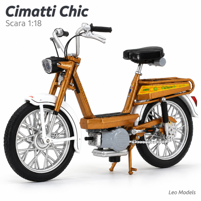 Macheta Moped Vintage Cimatti Chic Maro-Auriu, Scara 1:18, Leo Models [4]