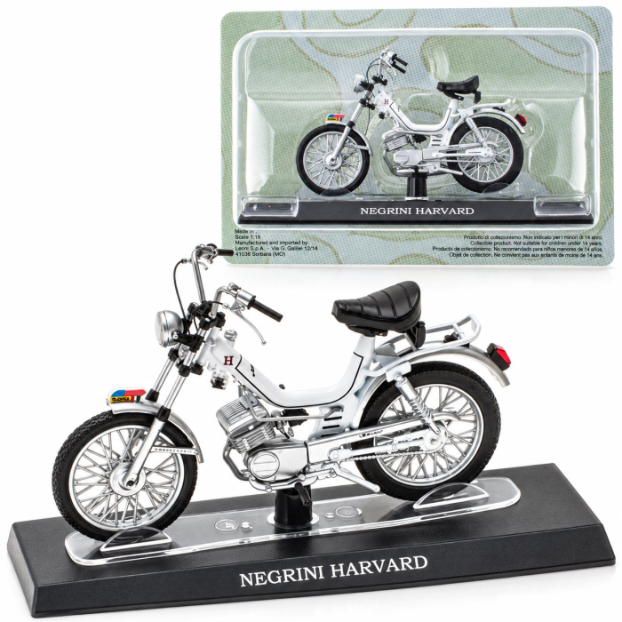 Macheta Moped Vintage Negrini Harvard Alb, scara 1:18, Leo Models, Passione Motorini [1]