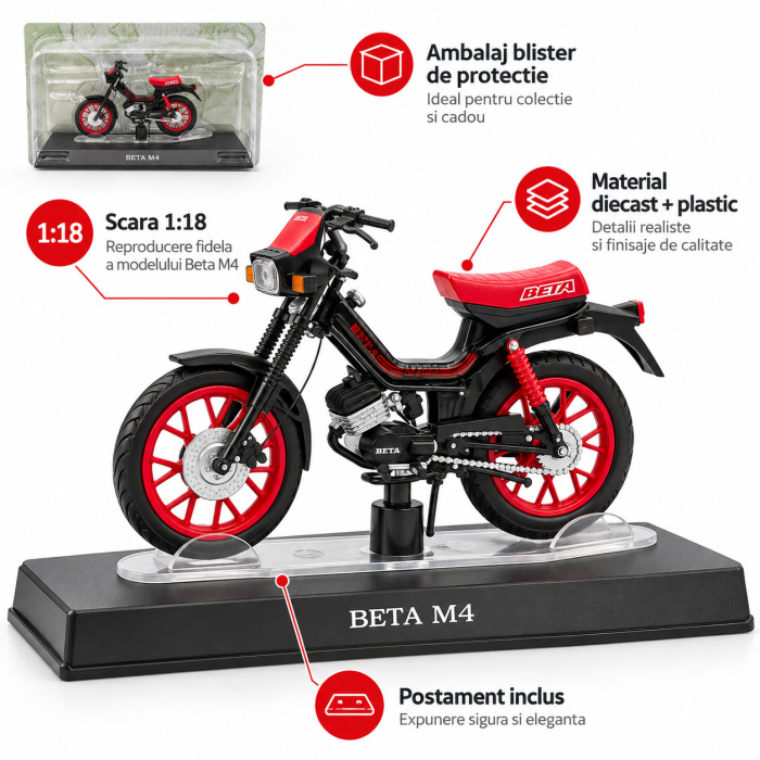 Macheta moto Beta M4 rosu/negru, scara 1:18, Leo Models, Passione Motorini [3]