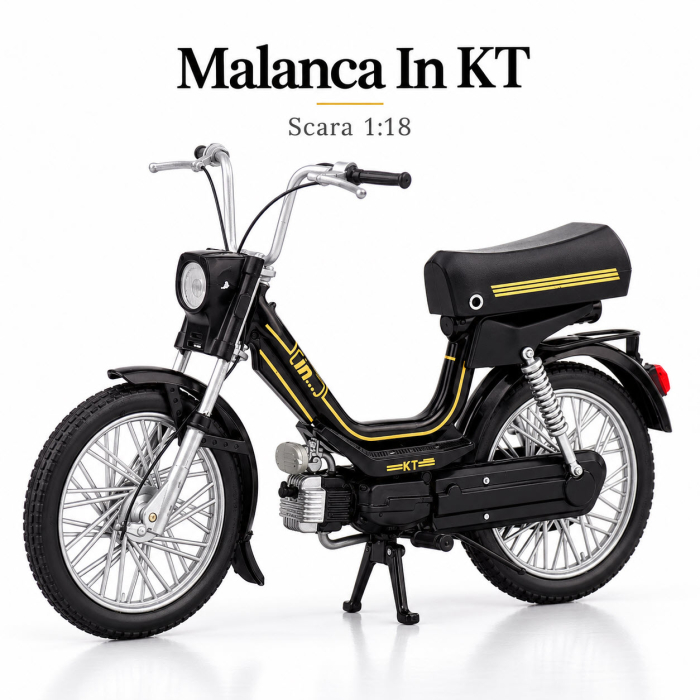 Macheta Moto Malanca In KT Negru cu Accente Galbene, Scara 1:18, Leo Models [5]