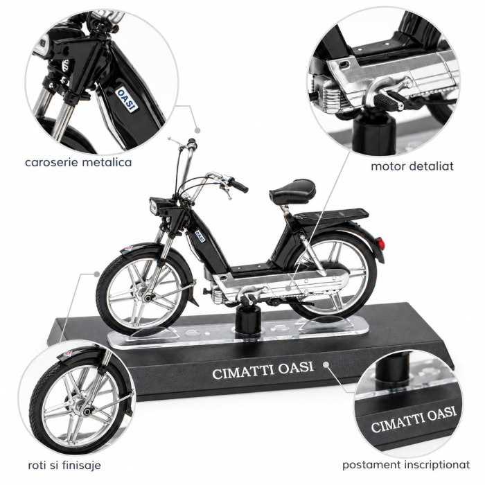 Macheta Moto Retro Cimatti Oasi, negru, scara 1:18, Leo Models, Passione Motorini [3]