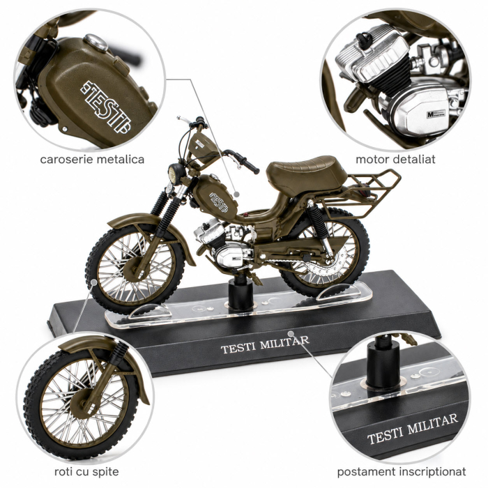 Macheta Moto Retro Testi Militar 1974, maro kaki, scara 1:18, Leo Models, Passione Motorini [3]