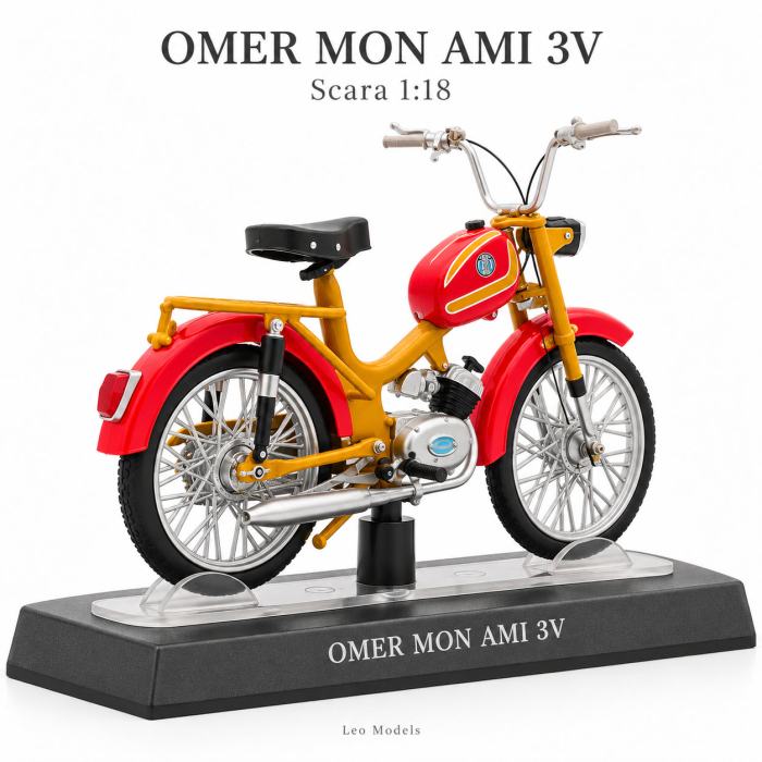 Macheta Moto Vintage Omer Mon Ami 3V Rosu/Galben, scara 1:18, Leo Models, Passione Motorini [6]