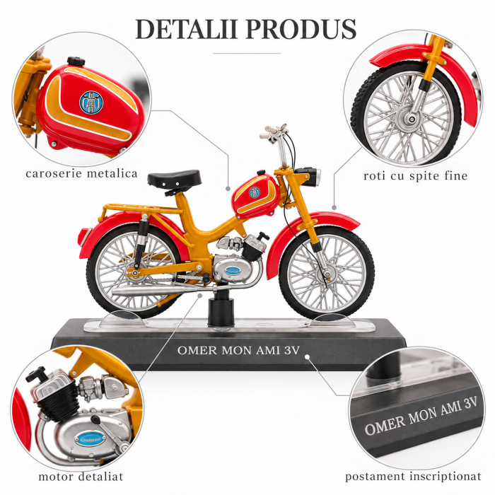 Macheta Moto Vintage Omer Mon Ami 3V Rosu/Galben, scara 1:18, Leo Models, Passione Motorini [3]