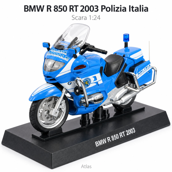 Macheta motocicleta BMW R 850 RT 2003 Polizia Italia, albastra, scara 1:24, Atlas [2]