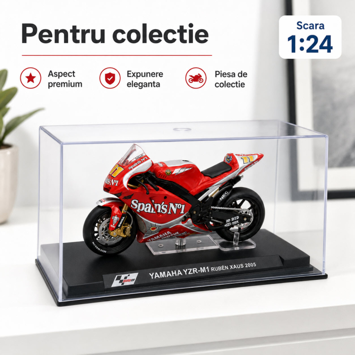 Macheta motocicleta Yamaha YZR-M1 Ruben Xaus Moto GP 2005, scara 1:24, cu vitrina plexiglas [4]