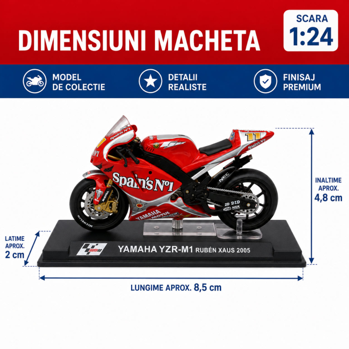 Macheta motocicleta Yamaha YZR-M1 Ruben Xaus Moto GP 2005, scara 1:24, cu vitrina plexiglas [2]