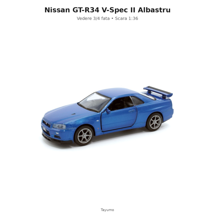 Macheta Nissan GT-R34 V-Spec II albastru, scara 1:36, Tayumo [3]