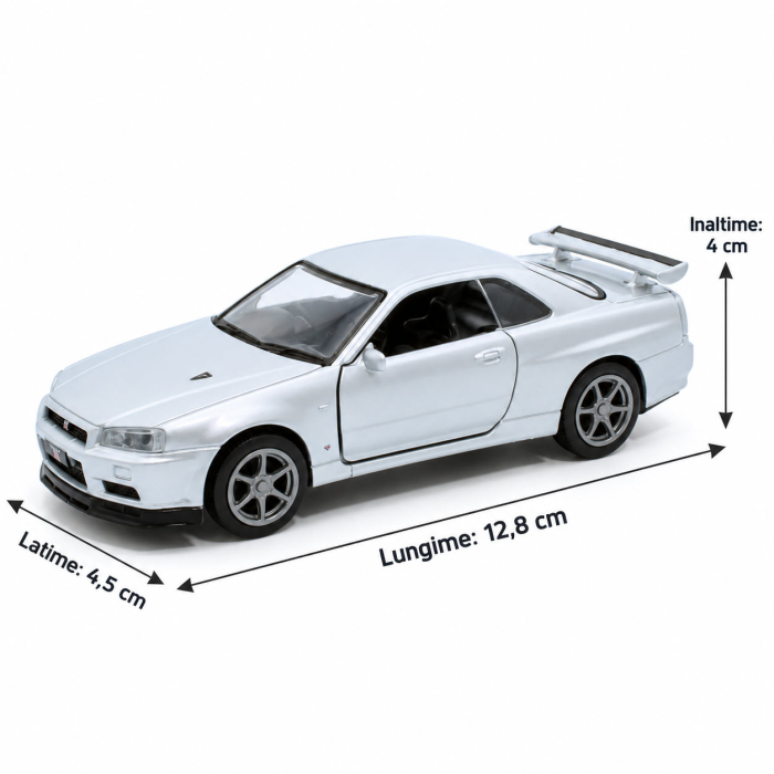 Macheta Nissan GT-R34 V-Spec II Argintiu, scara 1:36, Tayumo [2]