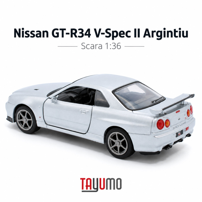 Macheta Nissan GT-R34 V-Spec II Argintiu, scara 1:36, Tayumo [4]