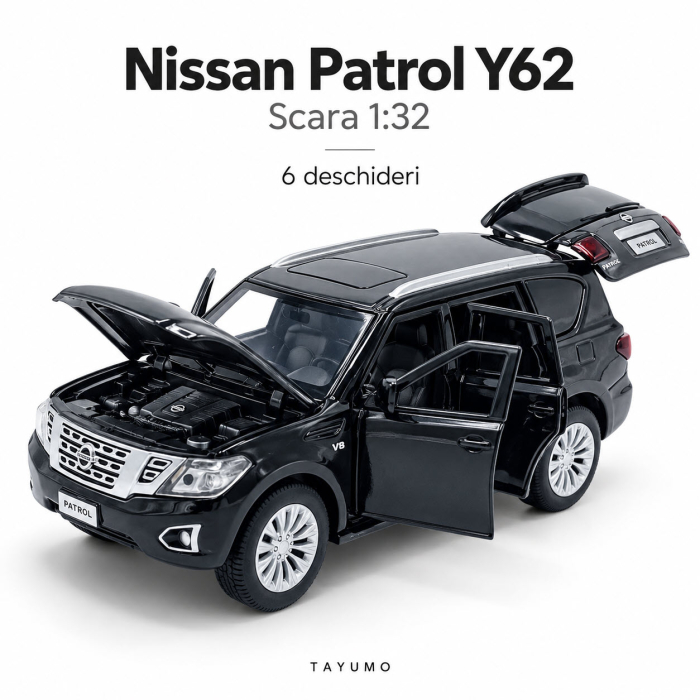 Macheta Nissan Patrol Y62 negru, lumini, sunet si pull-back, scara 1:32, Tayumo [3]