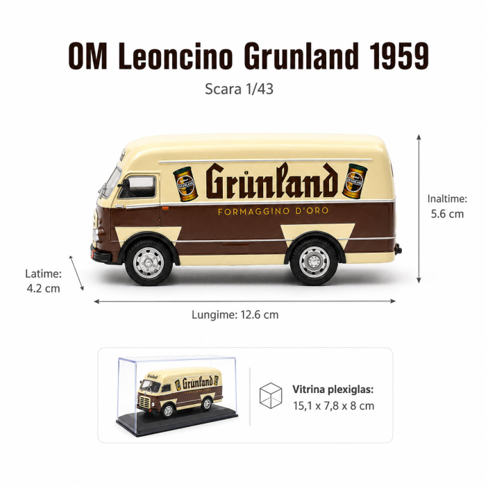 Macheta OM Leoncino Furgone Grunland 1959, maro cu crem, cu vitrina plexiglas, scara 1:43 [4]
