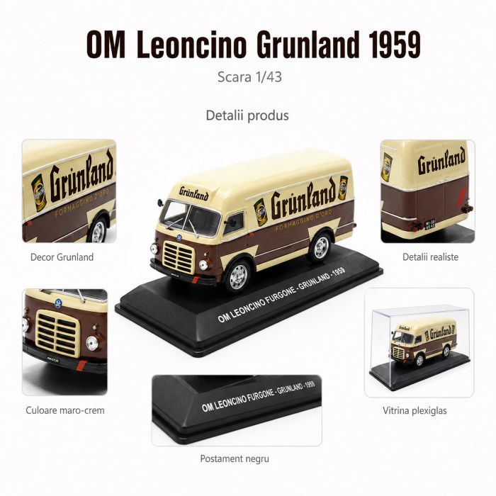 Macheta OM Leoncino Furgone Grunland 1959, maro cu crem, cu vitrina plexiglas, scara 1:43 [5]