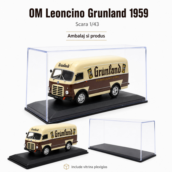 Macheta OM Leoncino Furgone Grunland 1959, maro cu crem, cu vitrina plexiglas, scara 1:43 [3]