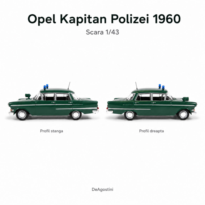 Macheta Opel Kapitan Polizei 1960 verde, scara 1:43, DeAgostini, blister [4]