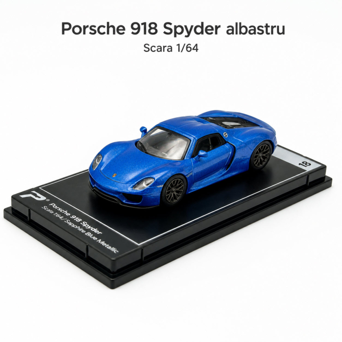 Macheta Porsche 918 Spyder albastru, scara 1:64, Kinsmart, Hypercar League Collection, vitrina plexiglas [2]