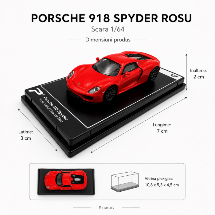 Macheta Porsche 918 Spyder rosu, scara 1:64, Kinsmart, Hypercar League Collection [3]