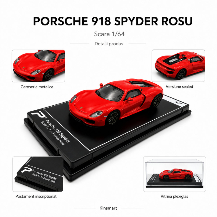Macheta Porsche 918 Spyder rosu, scara 1:64, Kinsmart, Hypercar League Collection [4]