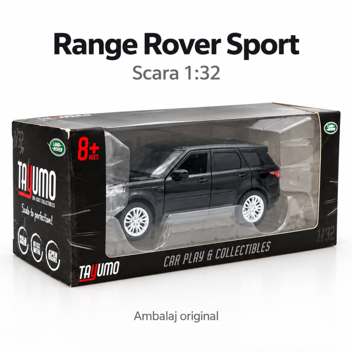 Macheta Range Rover Sport negru, lumini, sunet si pull-back, scara 1:32, Tayumo [6]