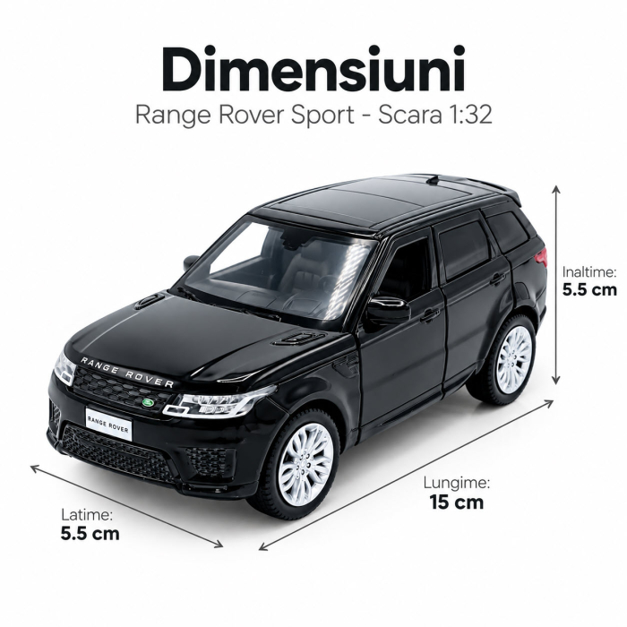 Macheta Range Rover Sport negru, lumini, sunet si pull-back, scara 1:32, Tayumo [2]