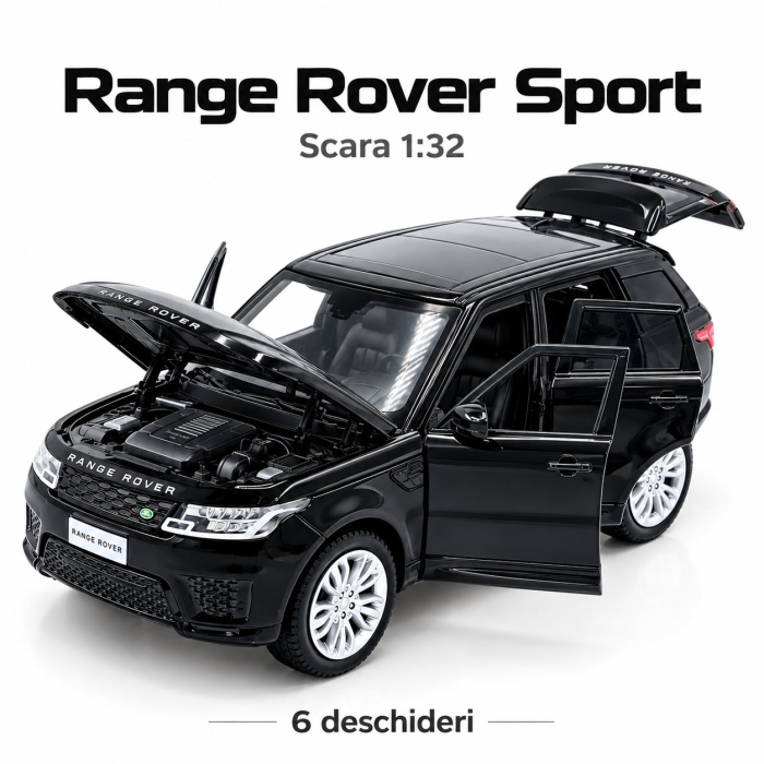 Macheta Range Rover Sport negru, lumini, sunet si pull-back, scara 1:32, Tayumo [3]