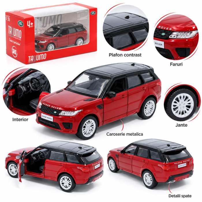 Macheta Range Rover Sport Rosu Firenze, scara 1:36, Tayumo, pull-back [3]