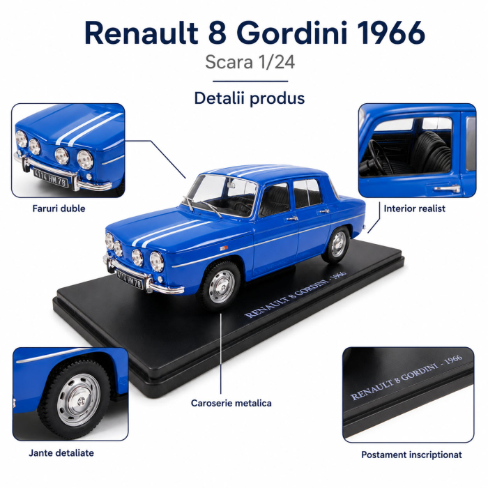 Macheta Renault 8 Gordini 1966 albastra, scara 1:24, (Vitrina Plexiglas Crapata), Outlet [5]