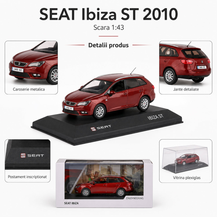 Machetă Seat Ibiza ST 2010 1:43 Fischer – Dealer Model, vișiniu [4]
