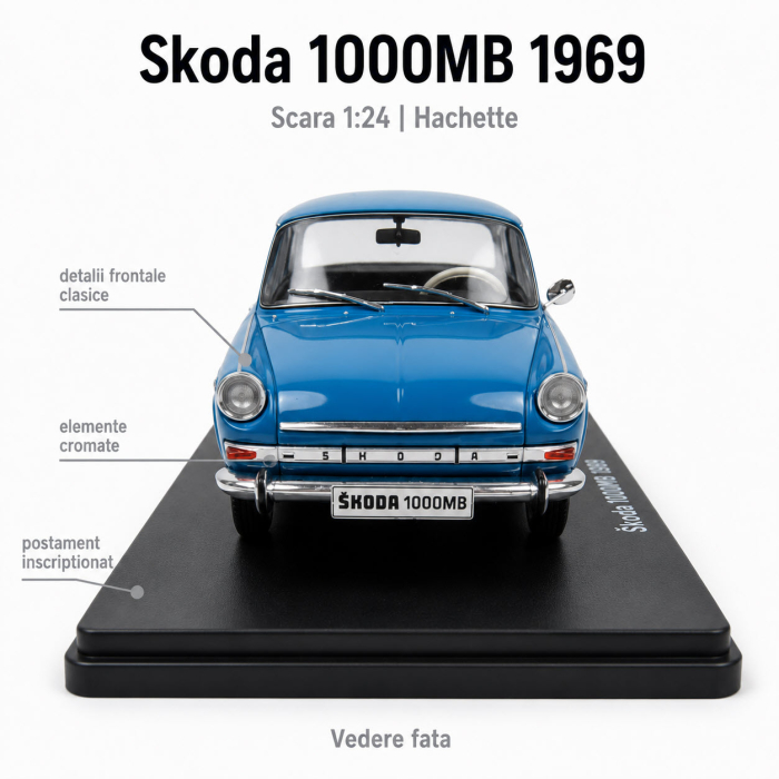 Macheta Skoda 1000MB 1969, albastru, scara 1:24, Hachette [3]