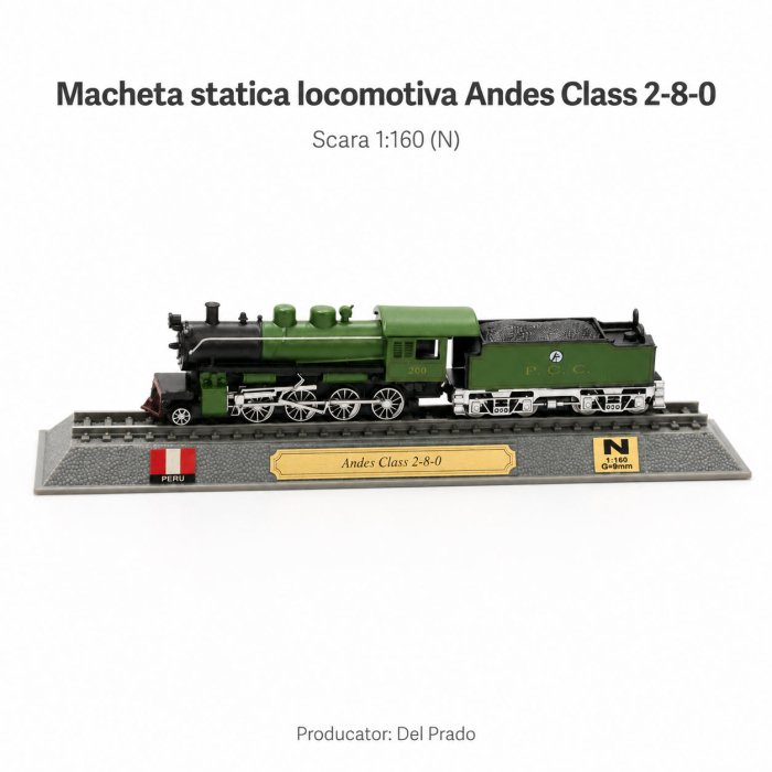 Macheta statica locomotiva Andes Class 2-8-0 1:160 N, Del Prado, verde cu negru [2]