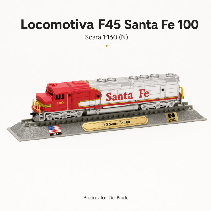 Macheta statica locomotiva F45 Santa Fe 100 1:160 N, Del Prado, rosu cu argintiu [2]