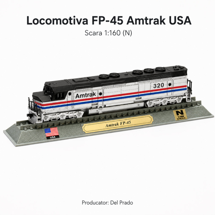 Macheta statica locomotiva FP-45 Amtrak USA 1:160 N, Del Prado, gri [2]