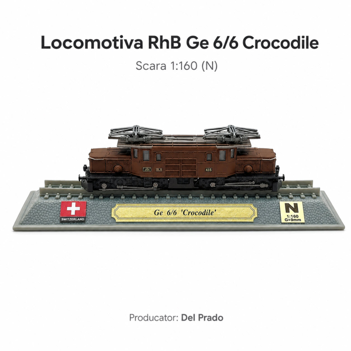 Macheta statica locomotiva RhB Class Ge 6/6 Crocodile 1:160 N, Del Prado, maro [2]